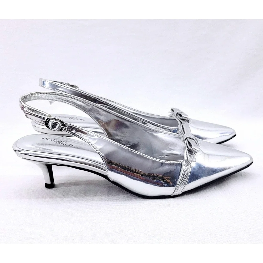 NWOT Morgan Taylor Silver Kitten Heel -‎ Size 8.5